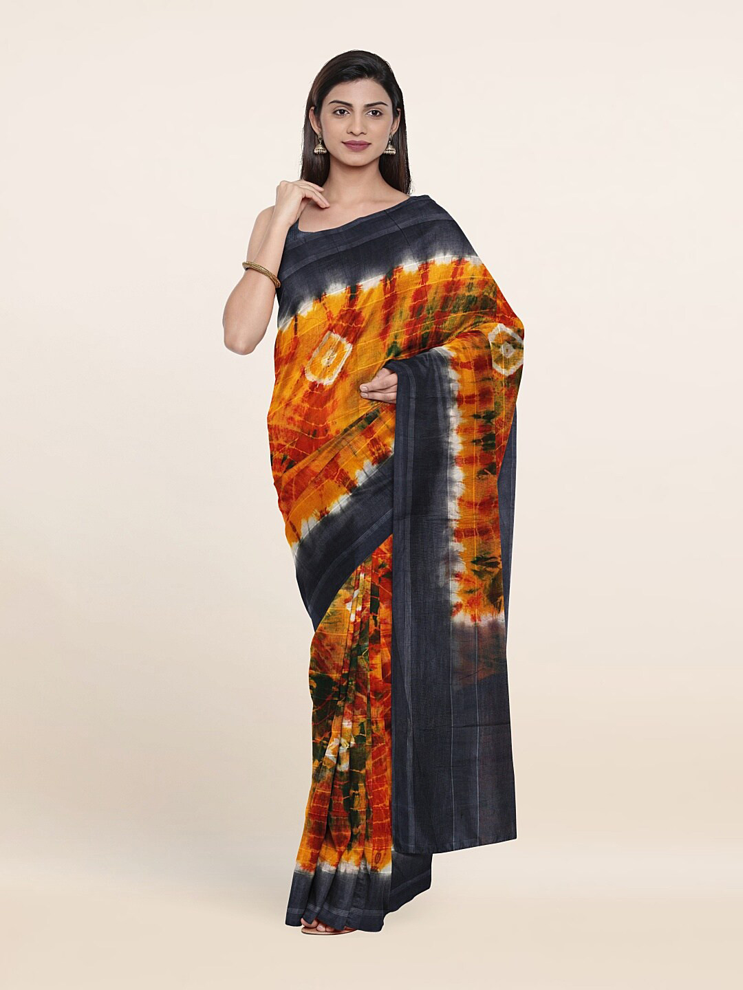 

Pothys Orange & Blue Tie and Dye Pure Cotton Saree