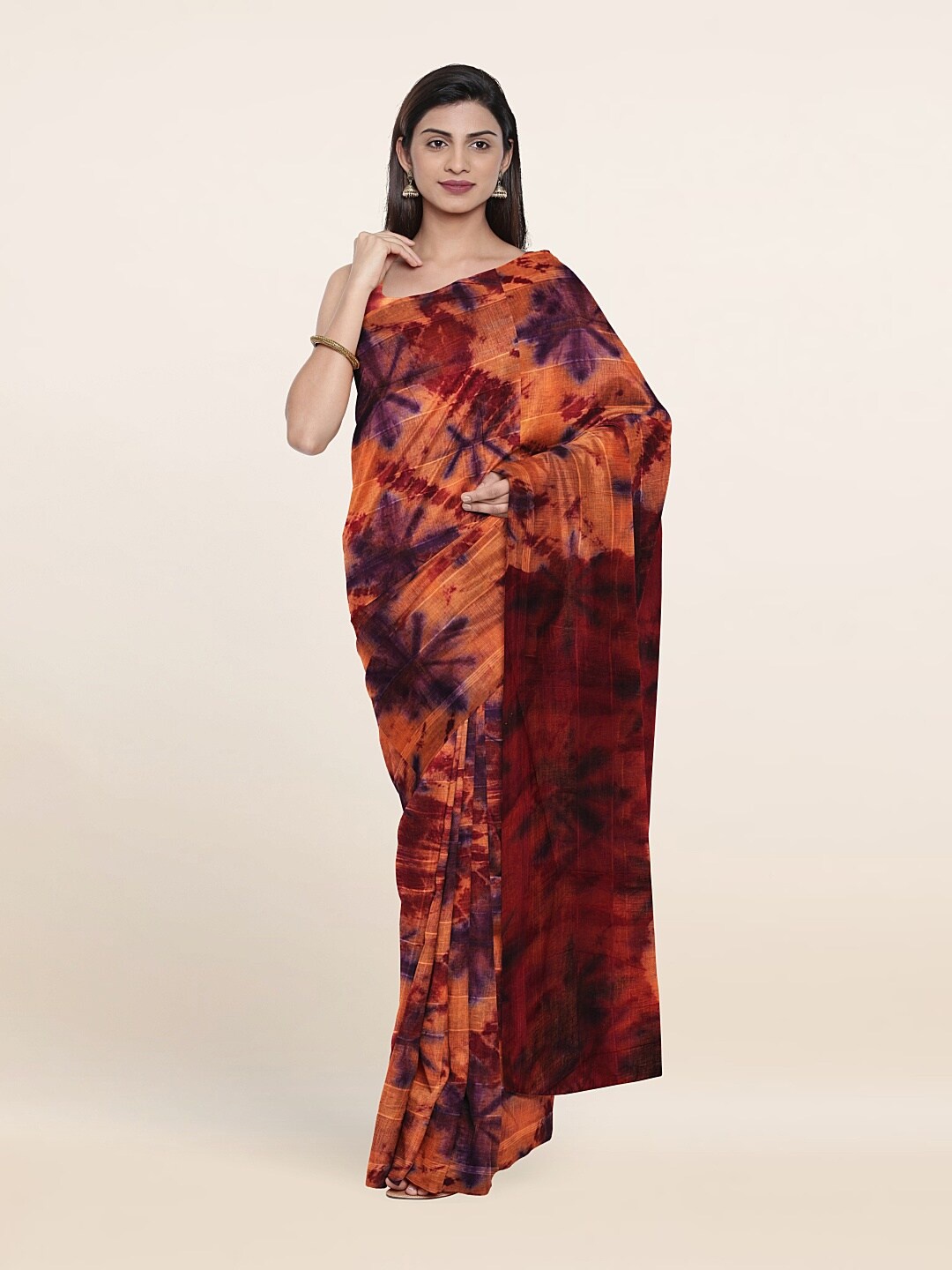 

Pothys Orange & Brown Tie and Dye Pure Cotton Saree