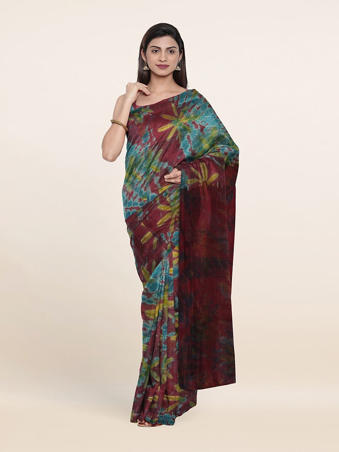 

Pothys Maroon & Blue Tie and Dye Pure Cotton Saree