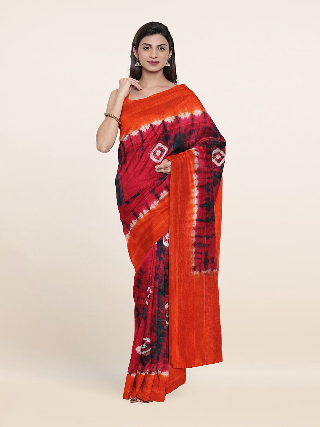 

Pothys Red & Blue Tie and Dye Pure Cotton Saree