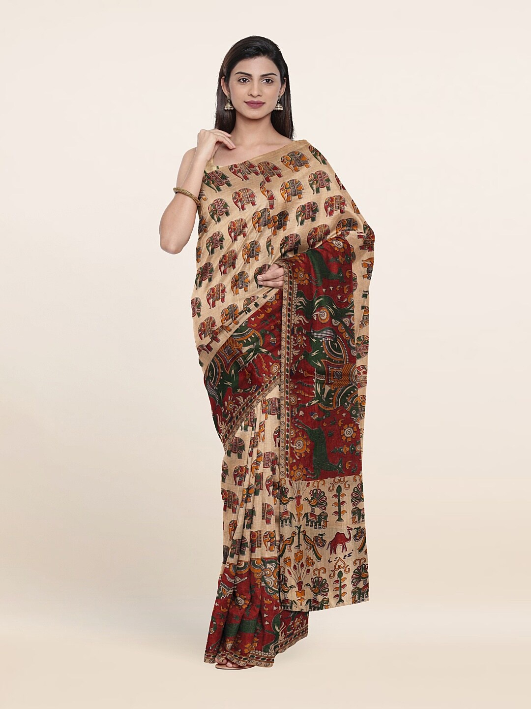 

Pothys Cream-Coloured & Red Ethnic Motifs Pure Cotton Saree