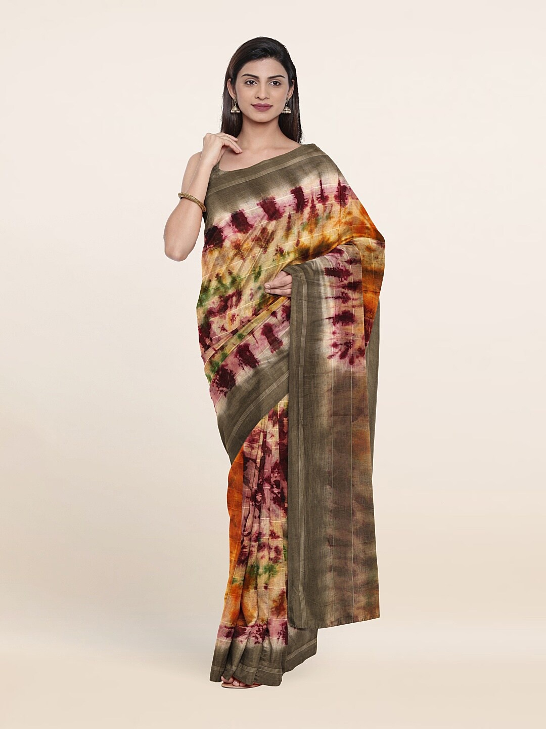 

Pothys Maroon & Brown Tie and Dye Pure Cotton Saree