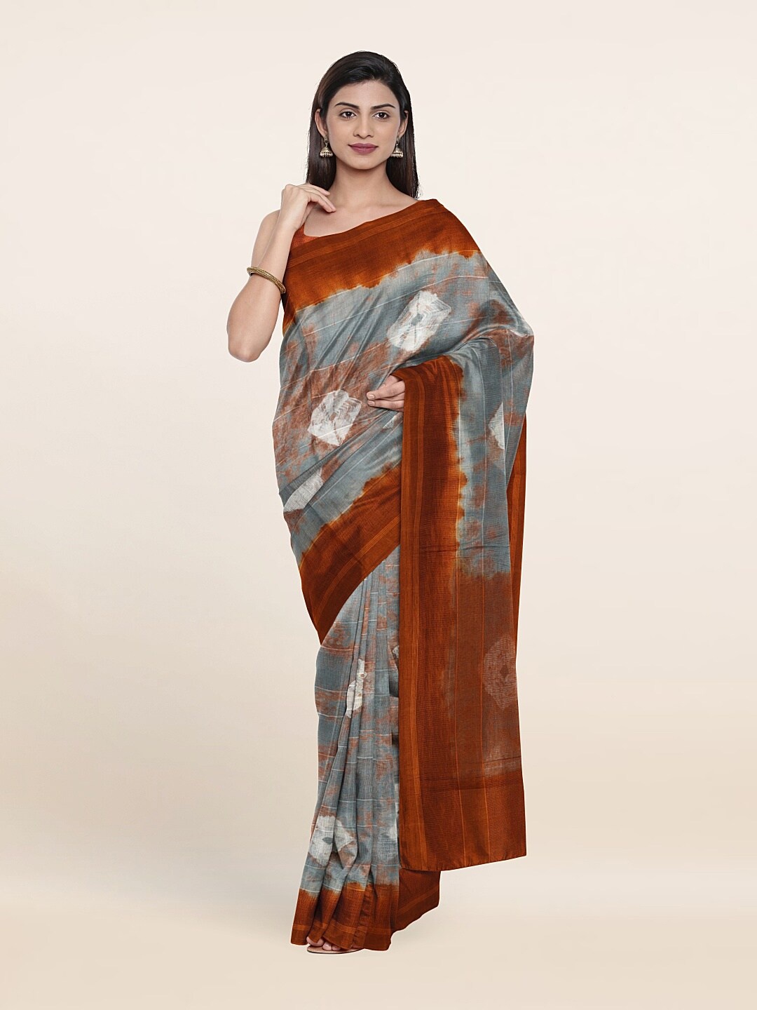 

Pothys Grey & Brown Bandhani Pure Cotton Saree