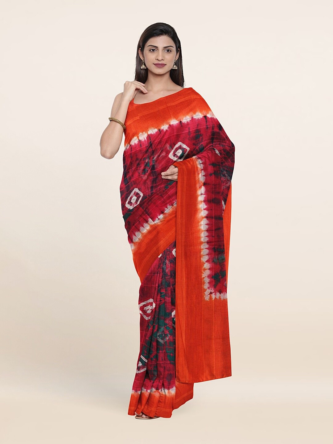 

Pothys Pink & Orange Tie and Dye Pure Cotton Saree