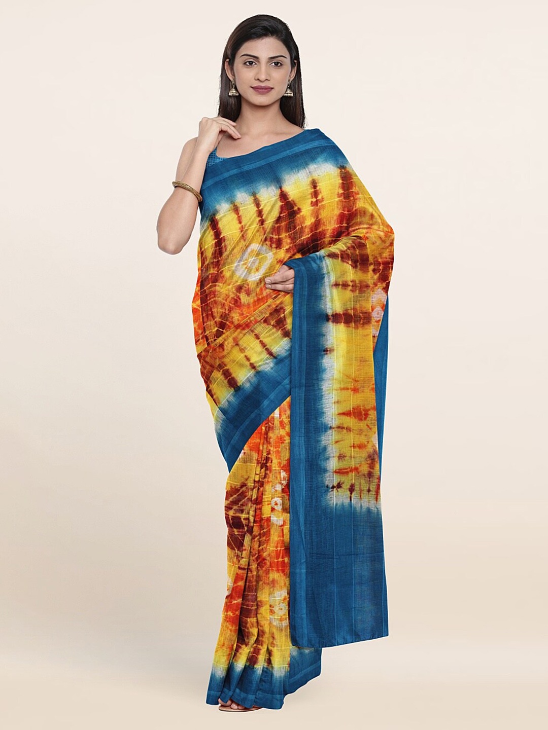 

Pothys Yellow & Blue Tie and Dye Pure Cotton Saree
