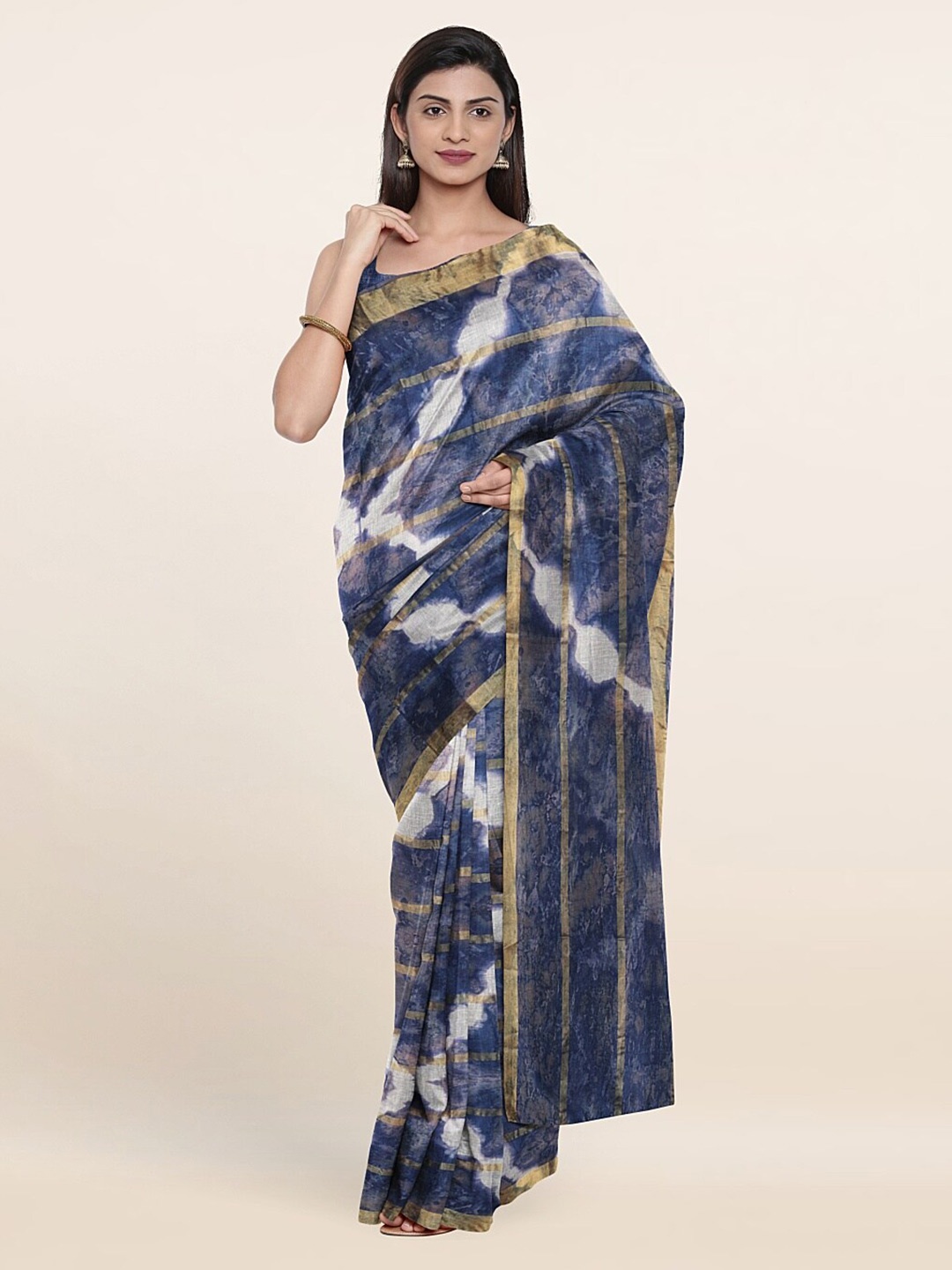 

Pothys Blue & Gold-Toned Bandhani Zari Pure Cotton Saree
