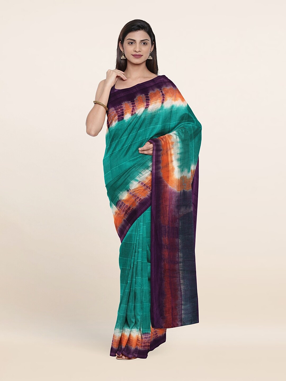 

Pothys Green & Purple Tie and Dye Pure Cotton Saree