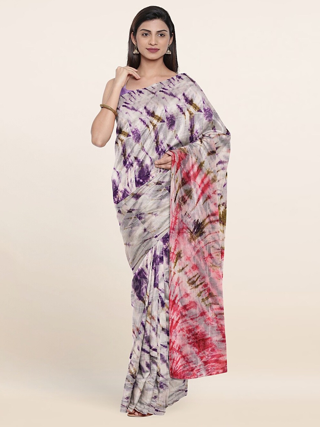 

Pothys Cream-Coloured & Pink Pure Cotton Saree