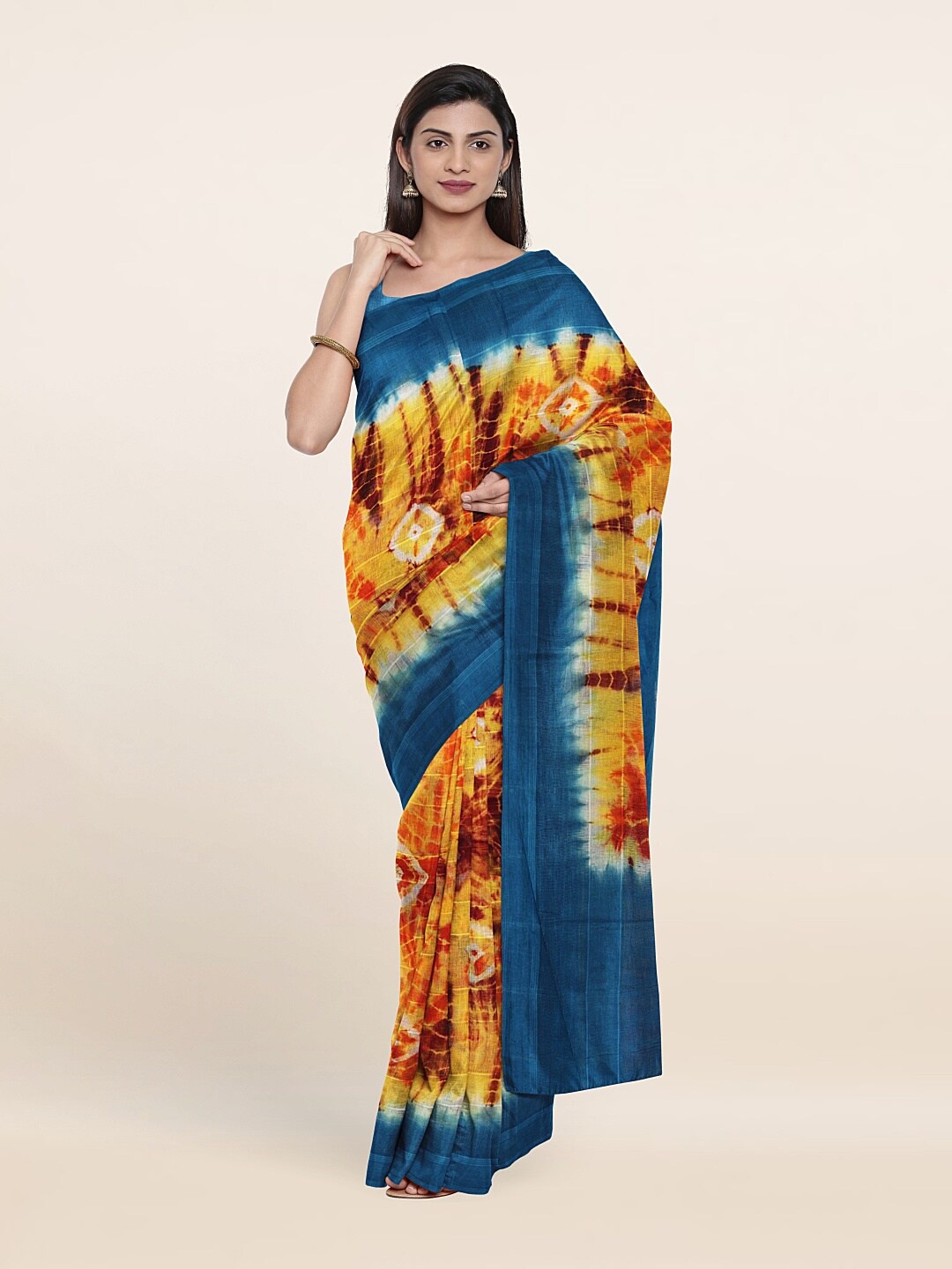

Pothys Blue & Yellow Tie and Dye Pure Cotton Saree