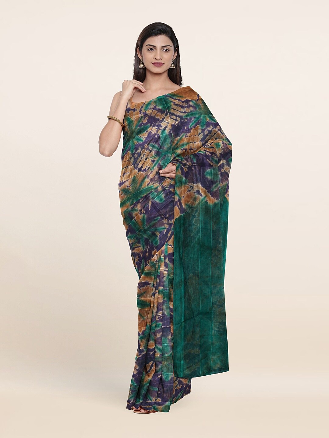 

Pothys Green & Purple Tie and Dye Pure Cotton Saree