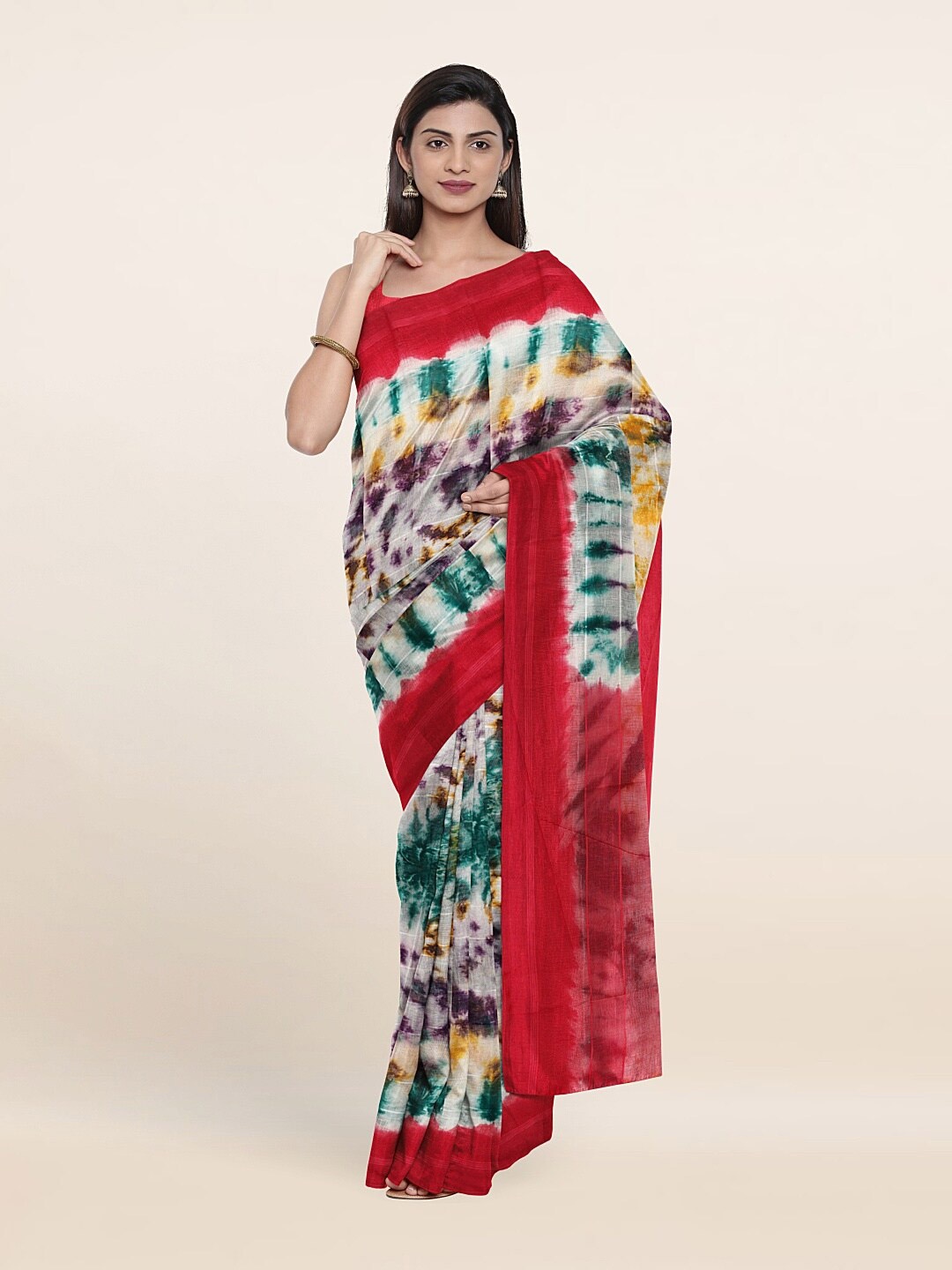 

Pothys Red & Green Tie and Dye Pure Cotton Saree