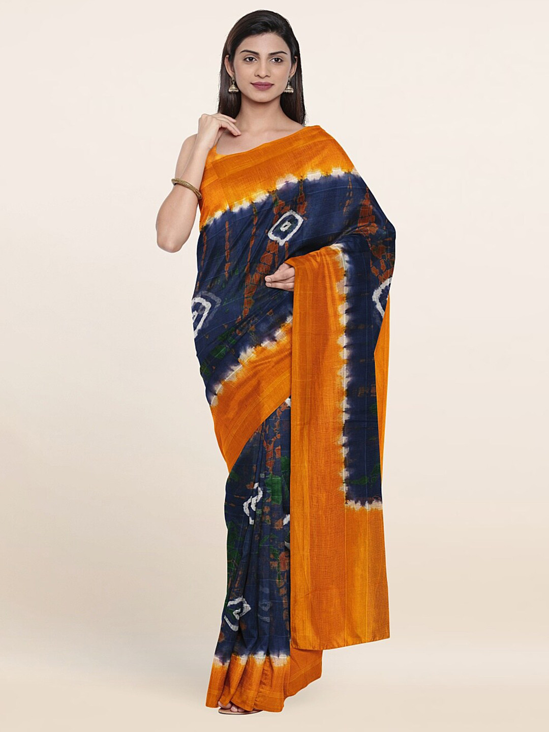 

Pothys Blue & Orange Bandhani Pure Cotton Saree