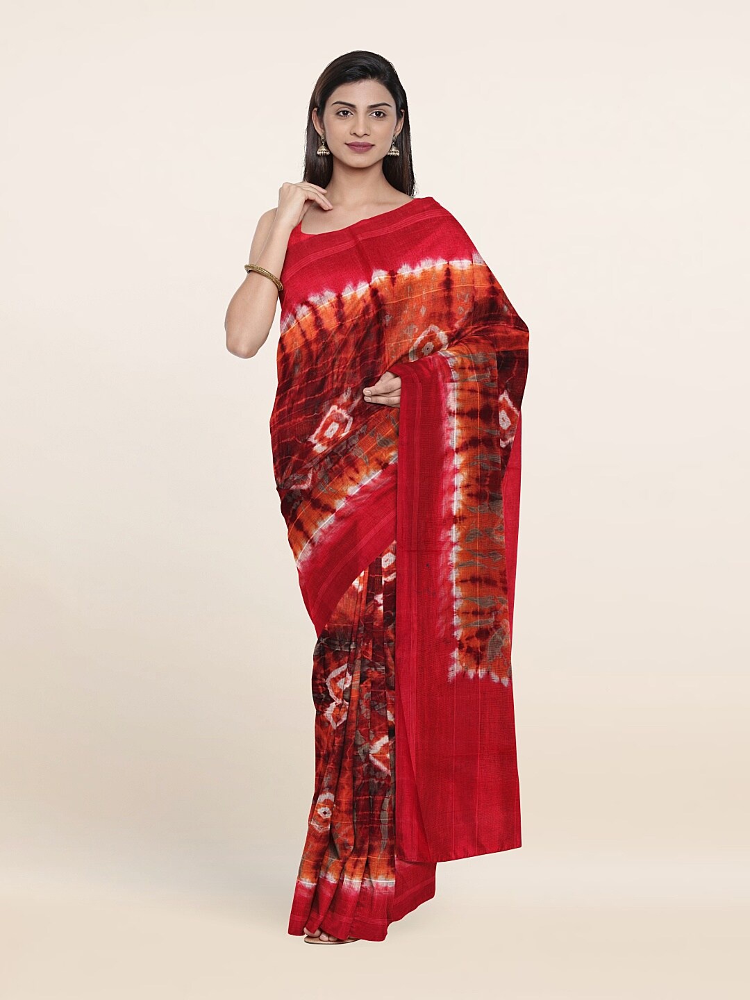 

Pothys Red & Orange Tie and Dye Pure Cotton Saree