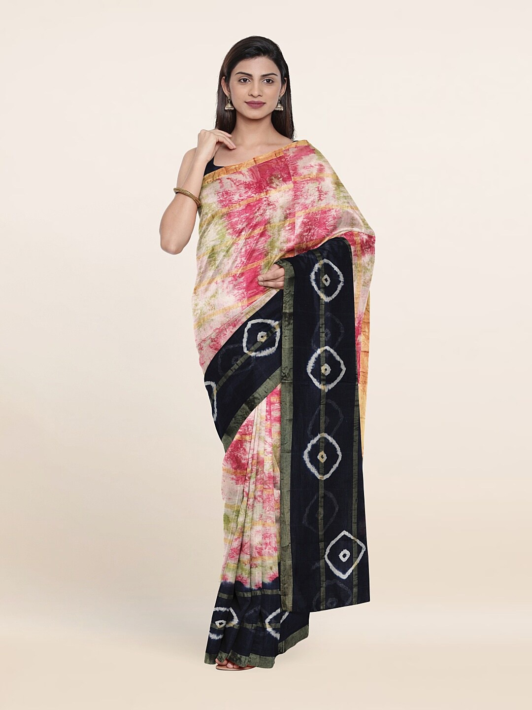 

Pothys Pink & Green Zari Pure Cotton Saree