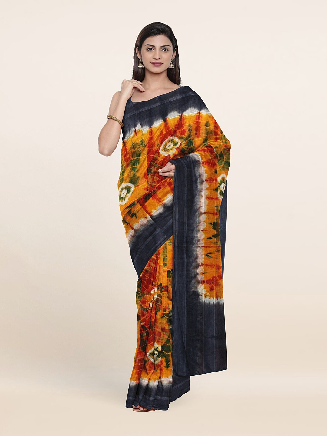 

Pothys Orange & White Bandhani Pure Cotton Saree