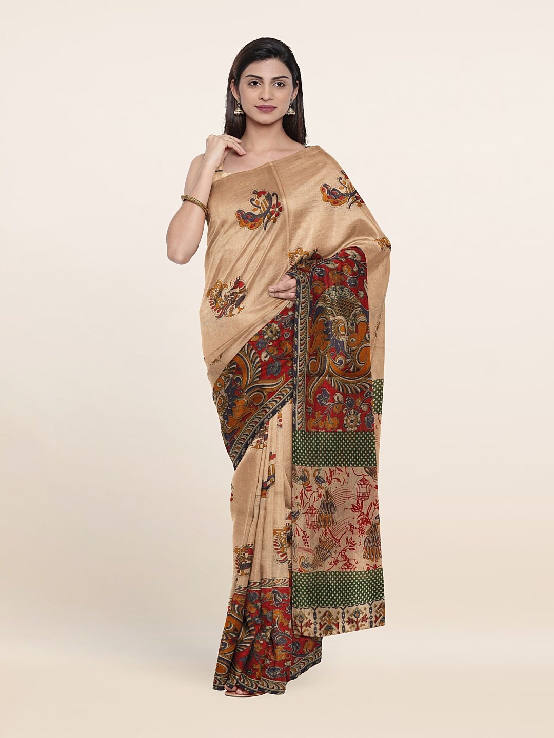 

Pothys Cream-Coloured & Blue Ethnic Motifs Pure Cotton Saree