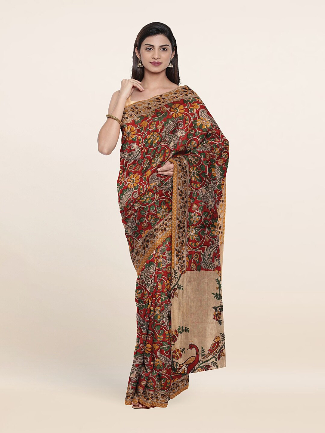 

Pothys Red & Green Ethnic Motifs Pure Cotton Saree