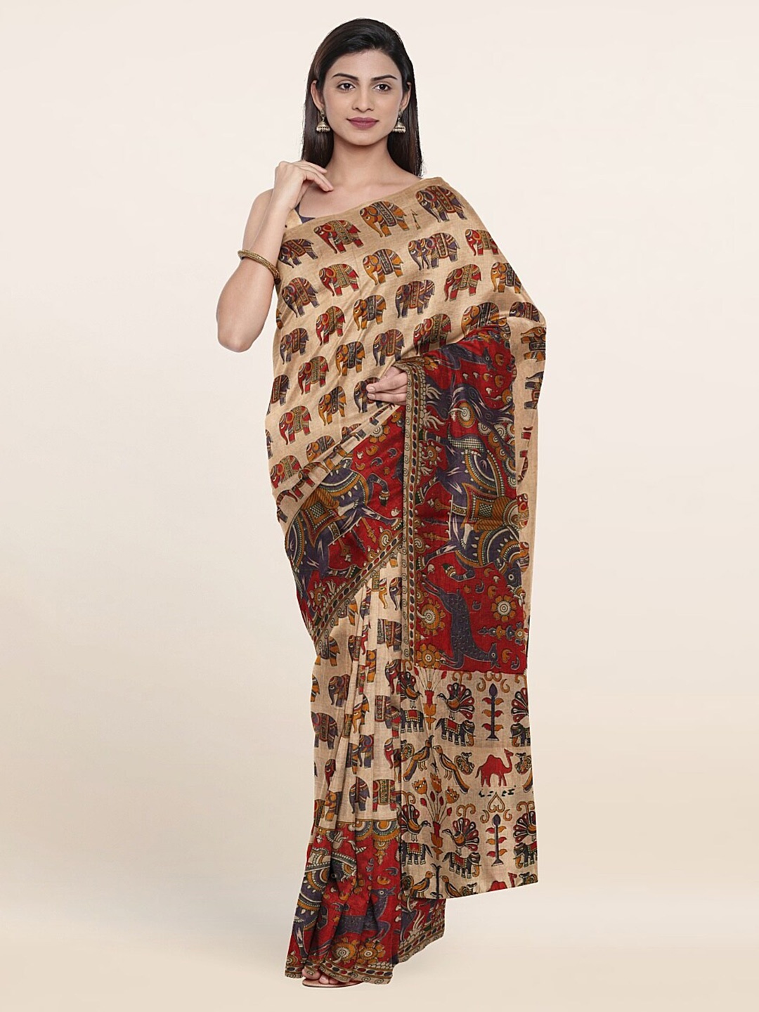 

Pothys Cream-Coloured & Red Ethnic Motifs Pure Cotton Saree