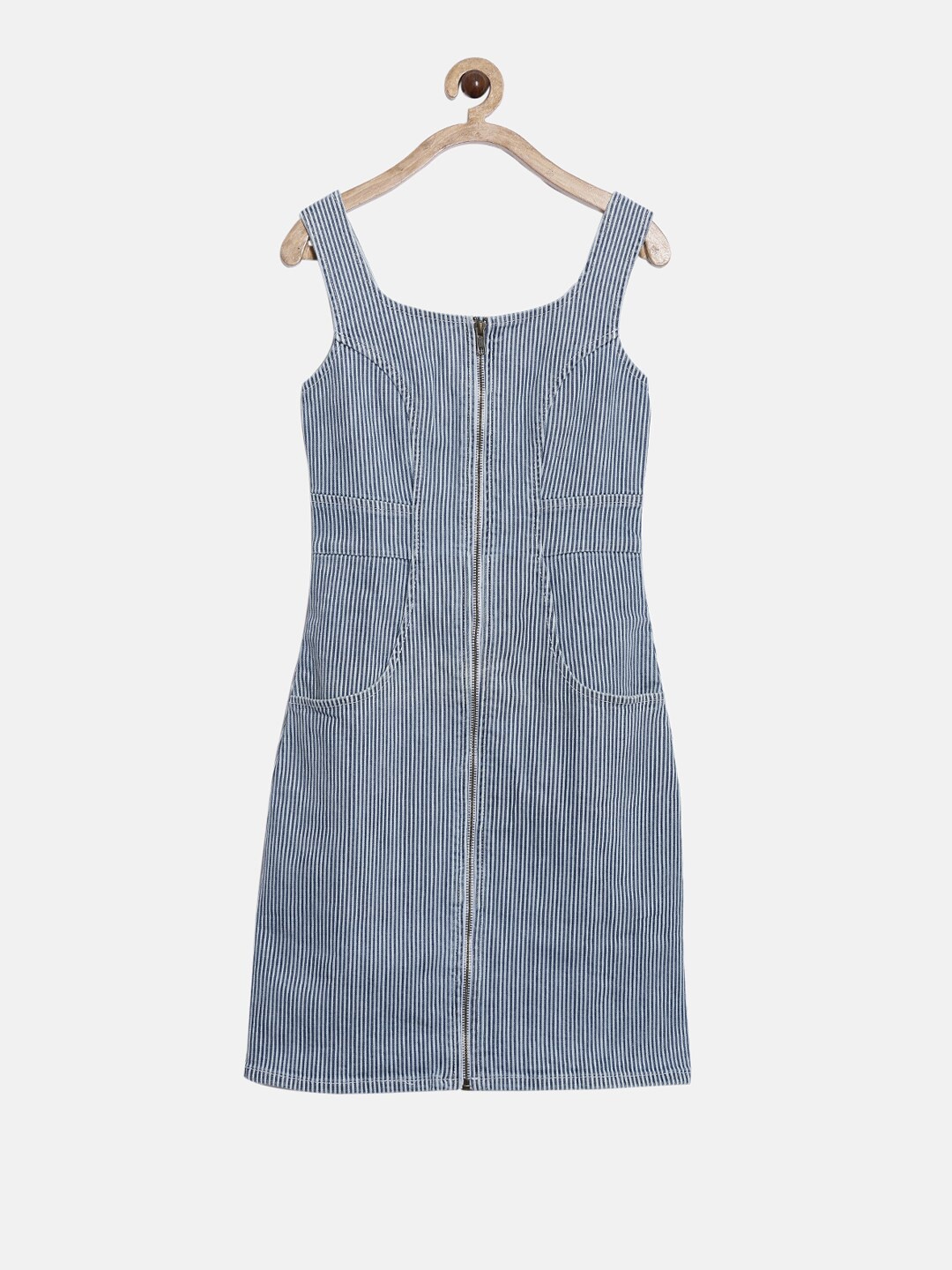 

Kryptic Striped Cotton Pinafore Dress, Blue