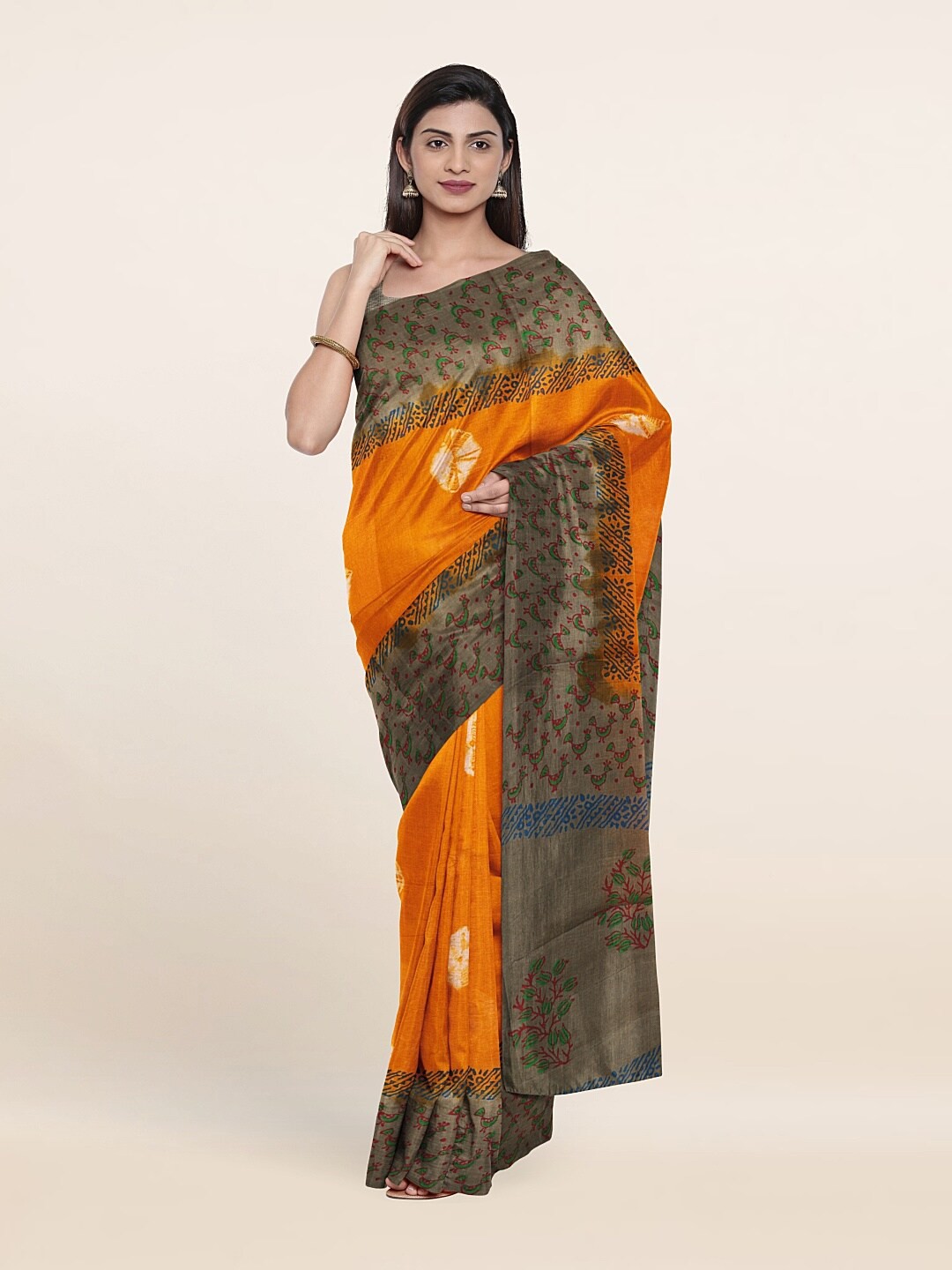 

Pothys Yellow & Green Bandhani Pure Cotton Saree