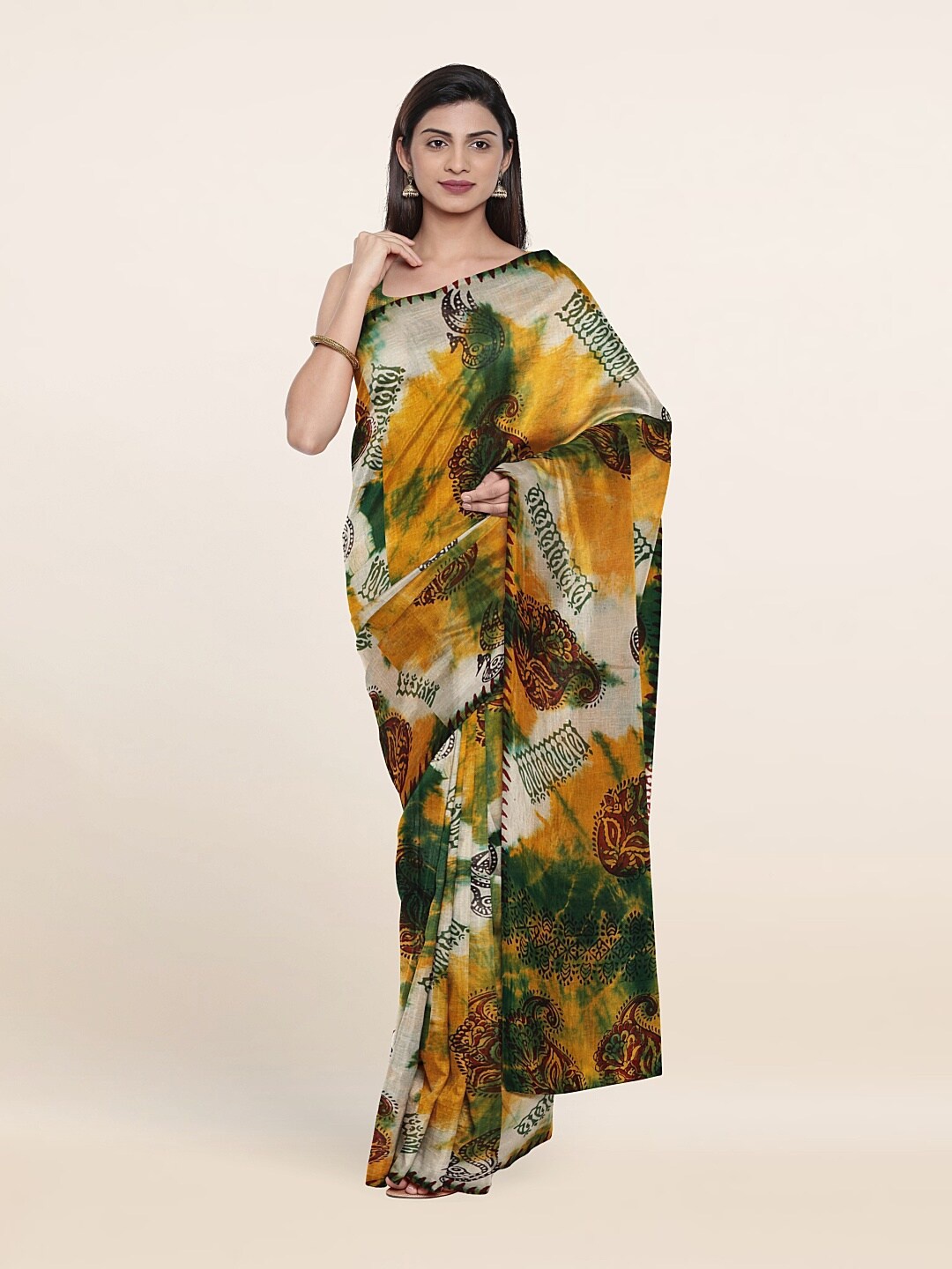 

Pothys Yellow & Cream-Coloured Ethnic Motifs Pure Cotton Saree