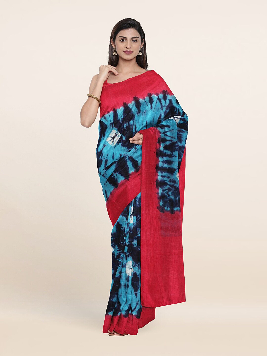 

Pothys Blue & Pink Bandhani Pure Cotton Saree