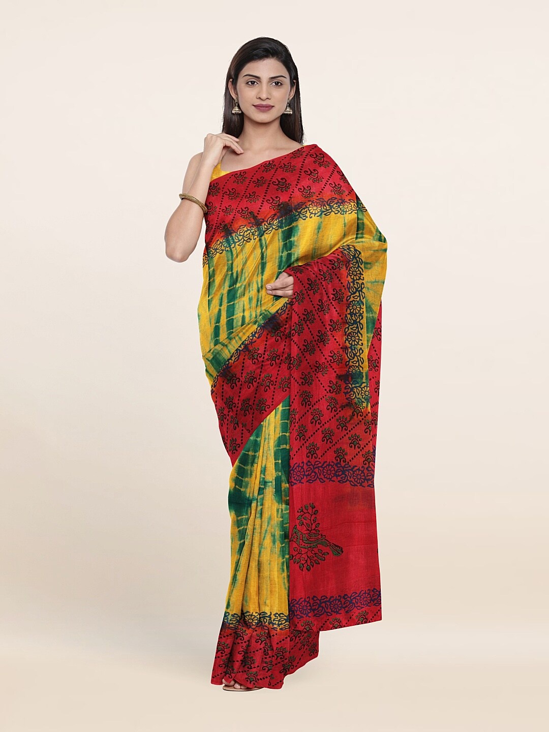 

Pothys Red & Yellow Tie and Dye Pure Cotton Saree