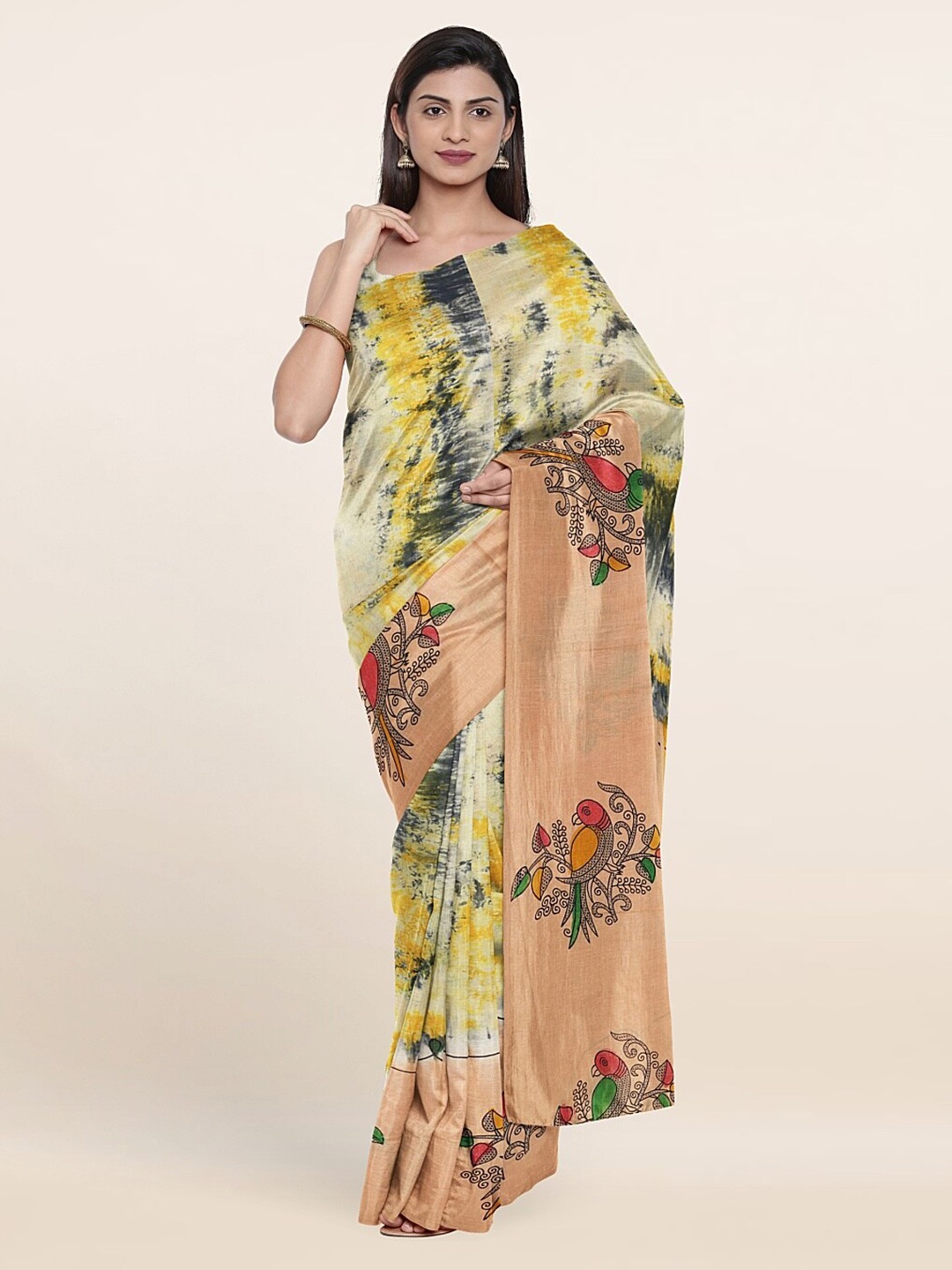 

Pothys Multicolor Ethnic Motif Print Border Tie And Dye Pure Cotton Saree, Multi