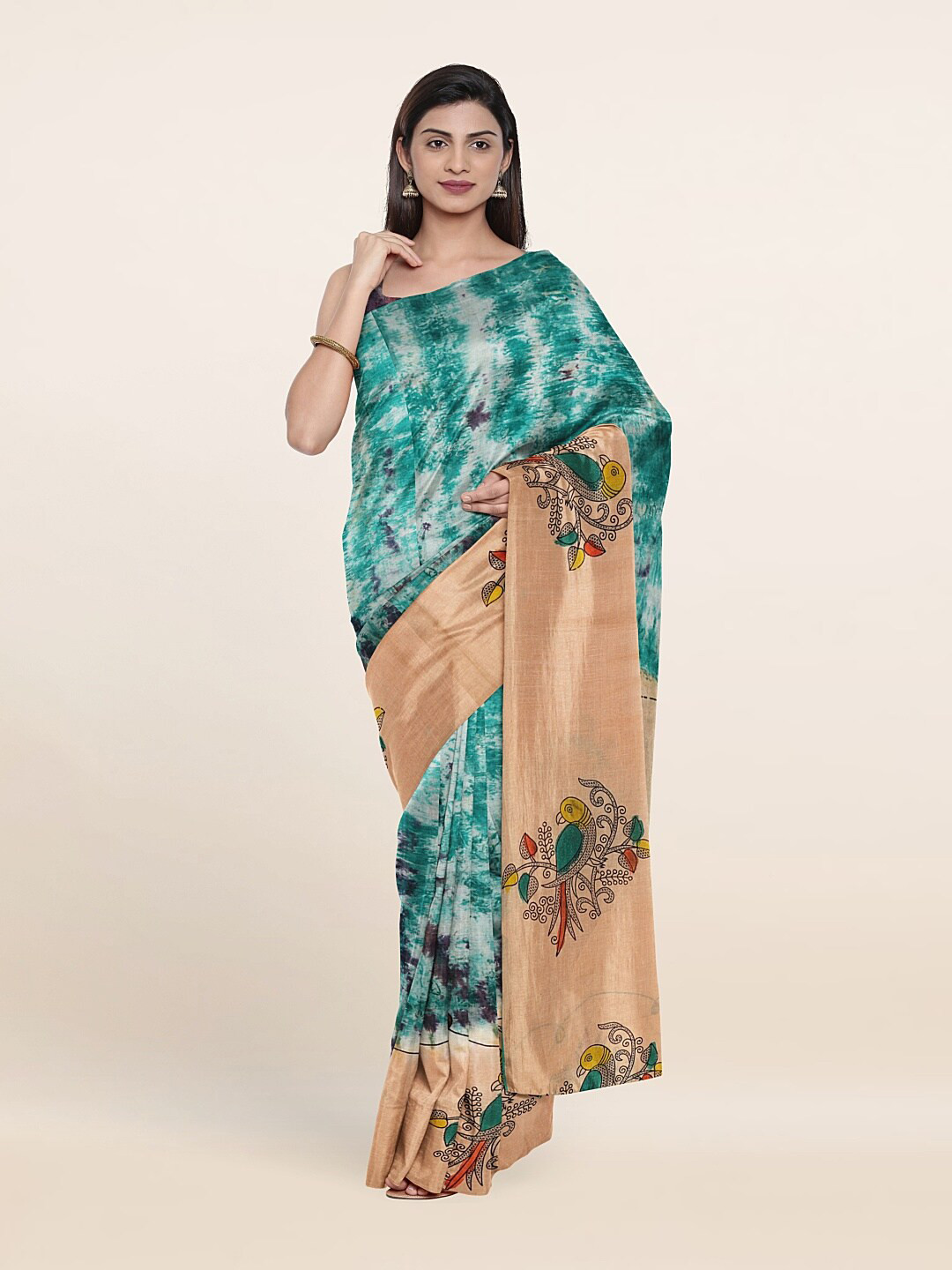 

Pothys Blue And Beige Tie and Dye Pure Cotton Saree