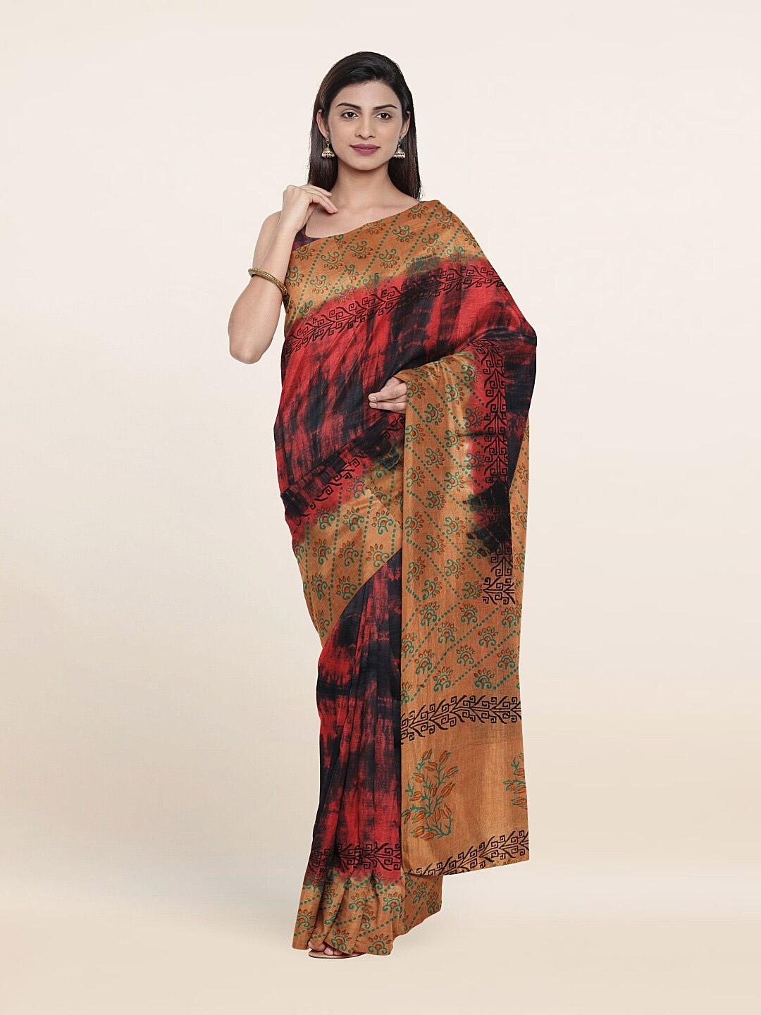 

Pothys Peach And Red Tie and Dye Pure Cotton Saree