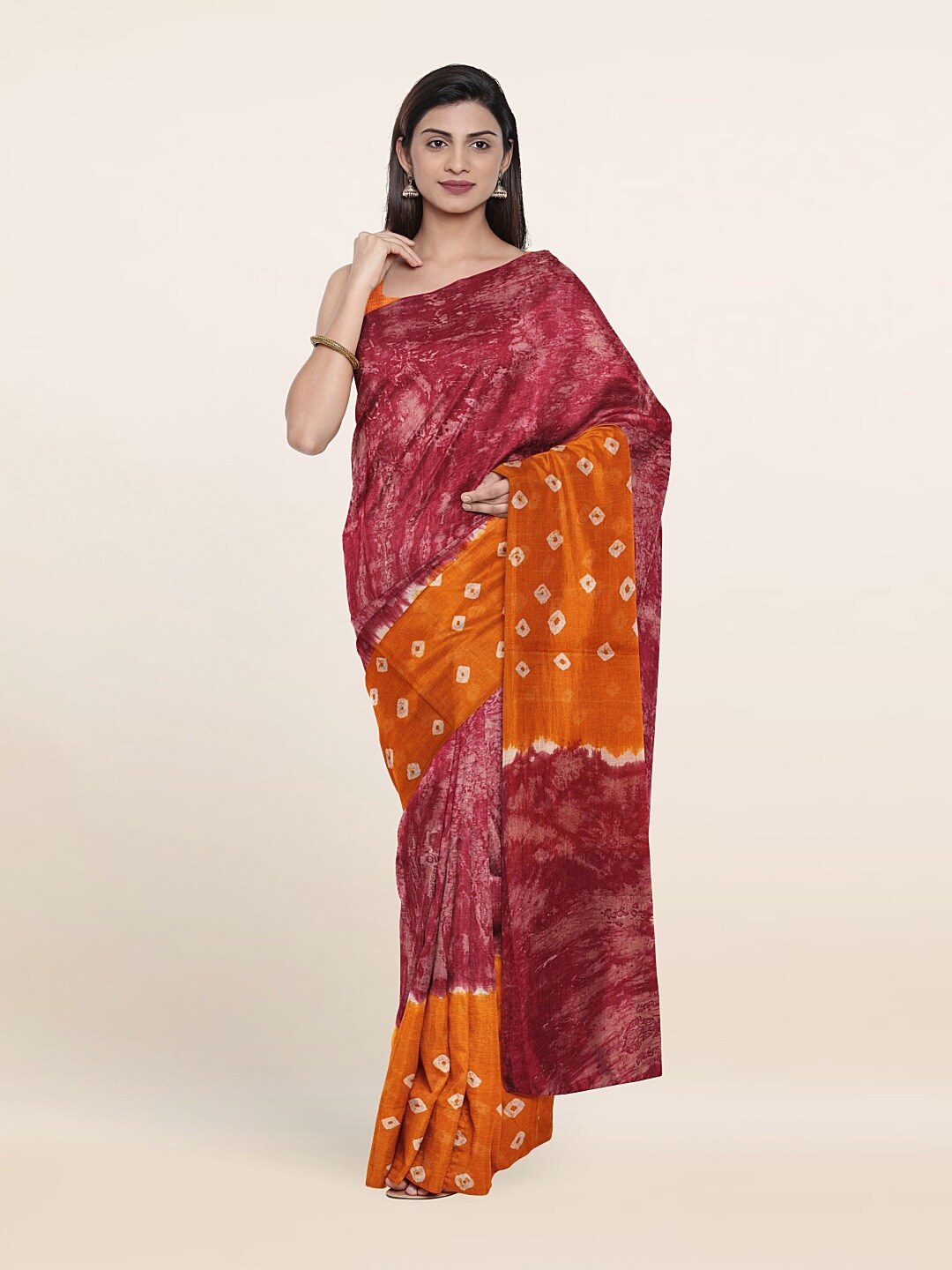 

Pothys Mauve & Orange Tie and Dye Pure Cotton Saree