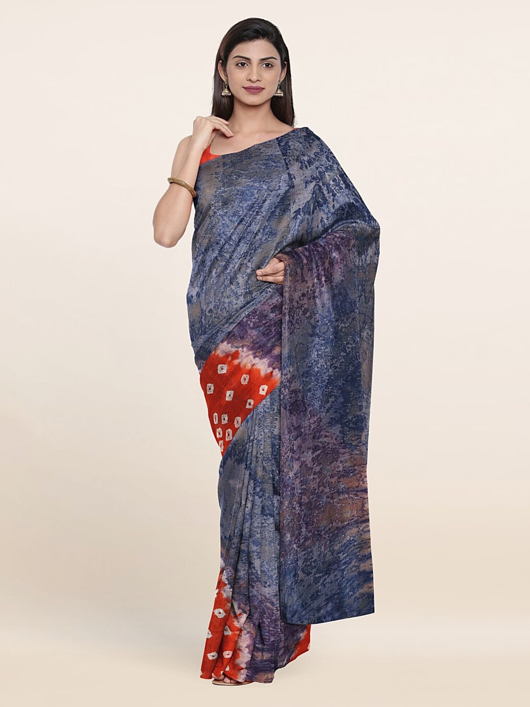 

Pothys Blue And Orange Bandhani Pure Cotton Saree