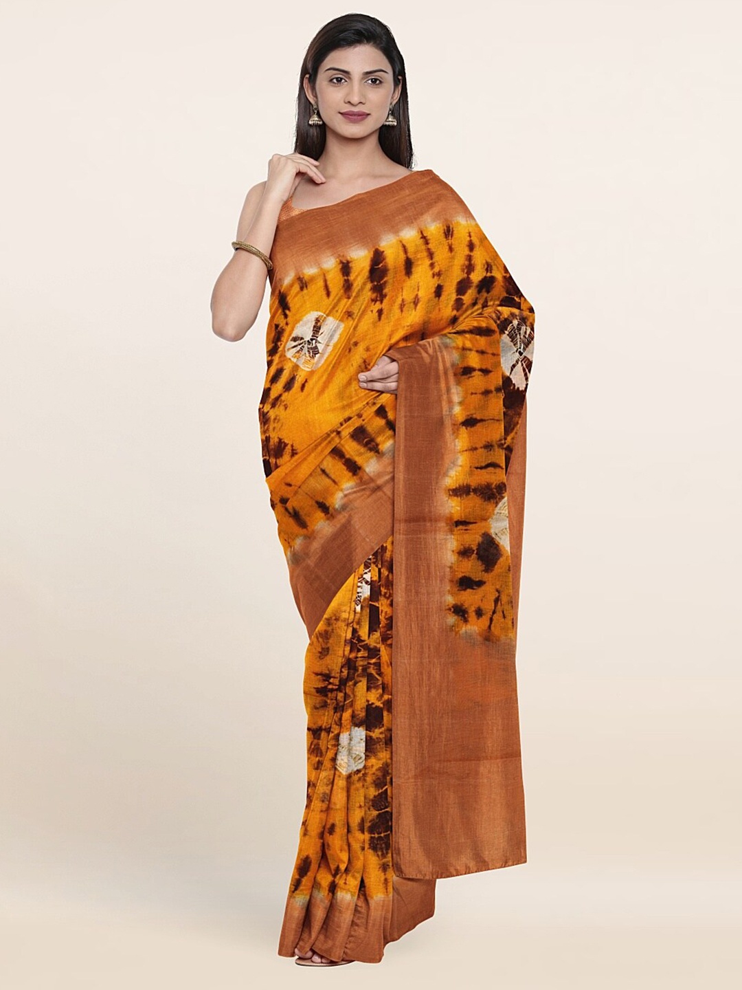 

Pothys Orange & Black Bandhani Pure Cotton Saree