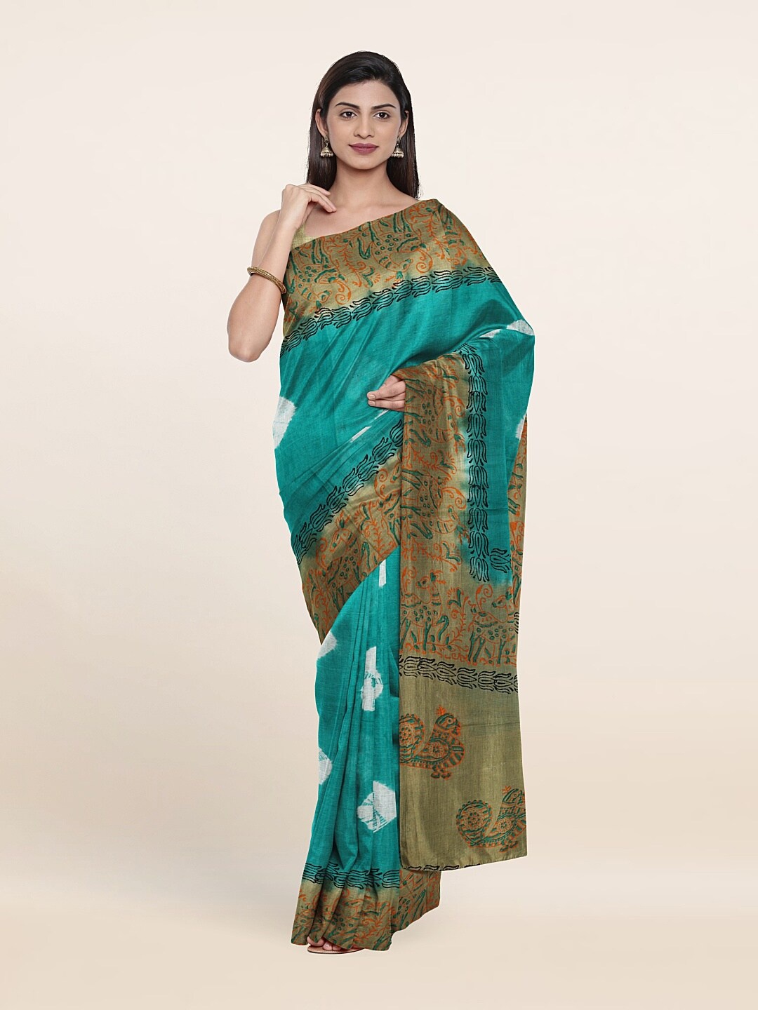 

Pothys Green & Olive Green Bandhani Pure Cotton Saree