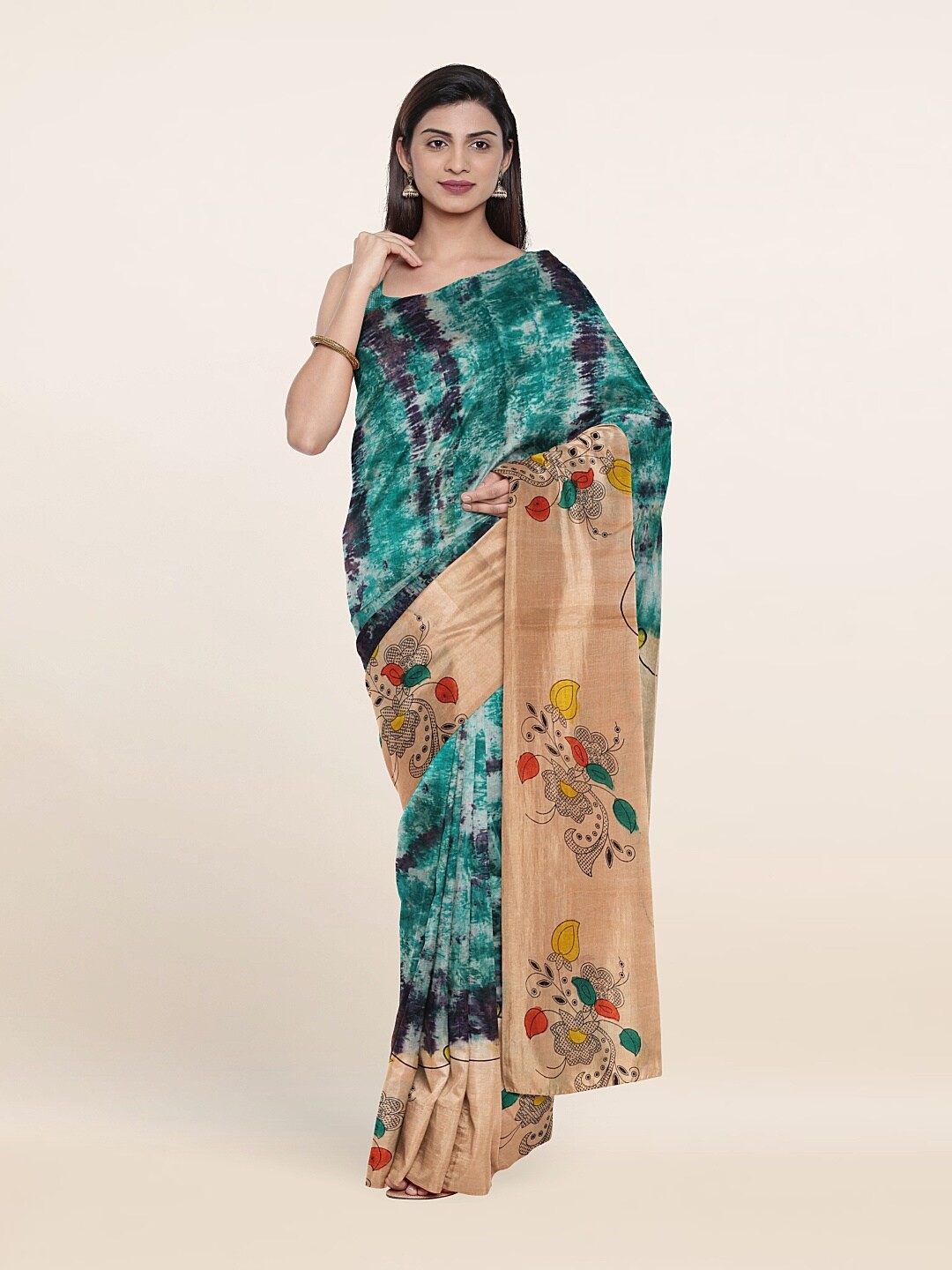 

Pothys Blue & Cream-Coloured Tie and Dye Pure Cotton Saree