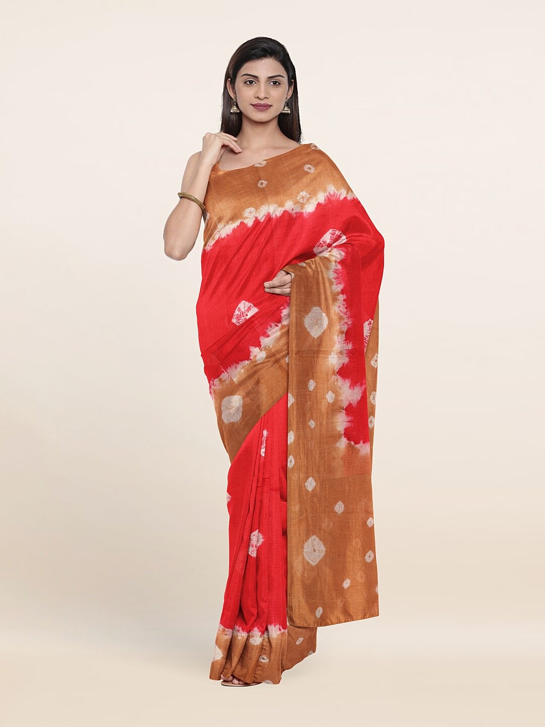 

Pothys Pink And Brown Bandhani Pure Cotton Saree