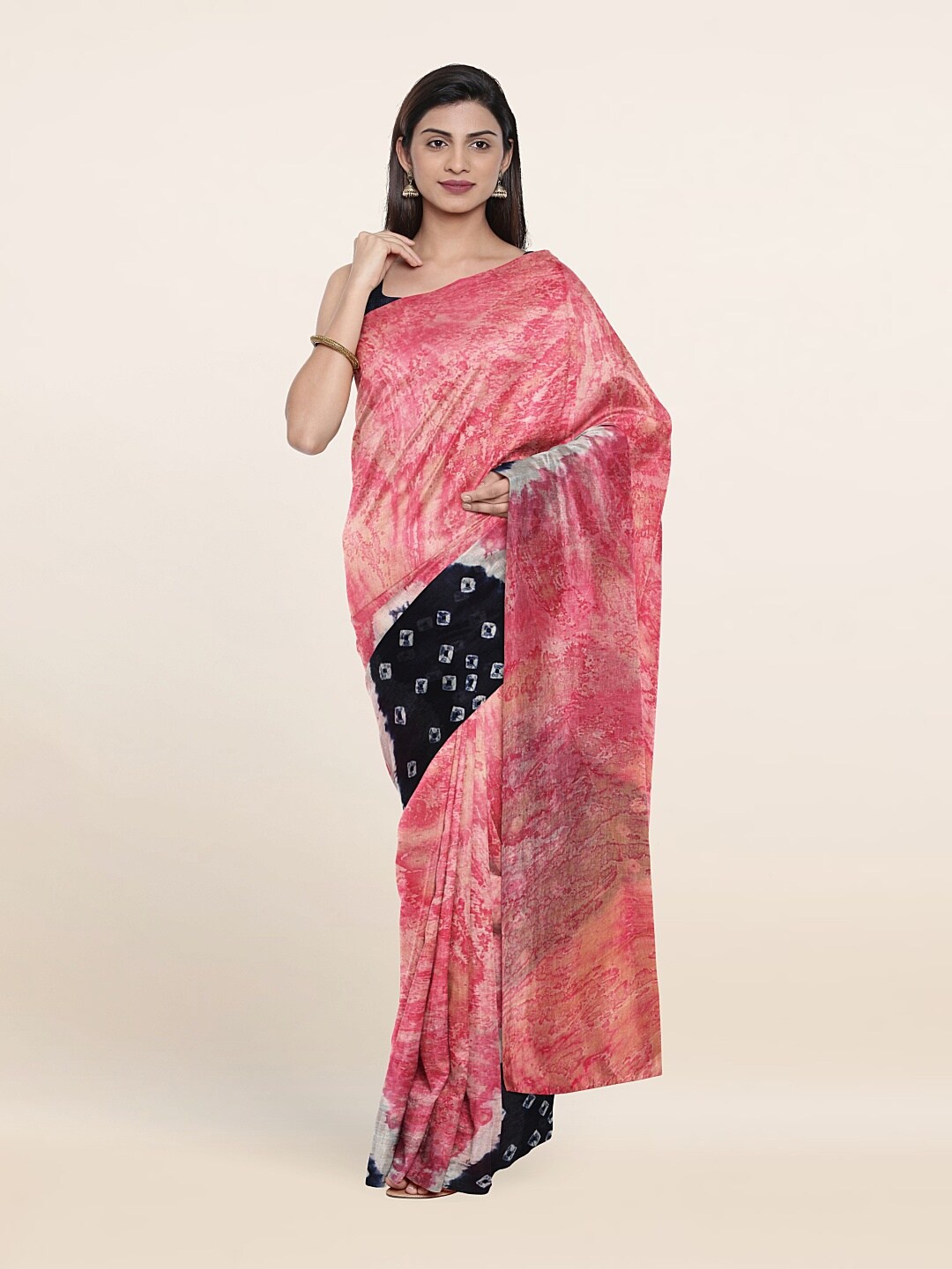 

Pothys Pink & White Bandhani Pure Cotton Saree