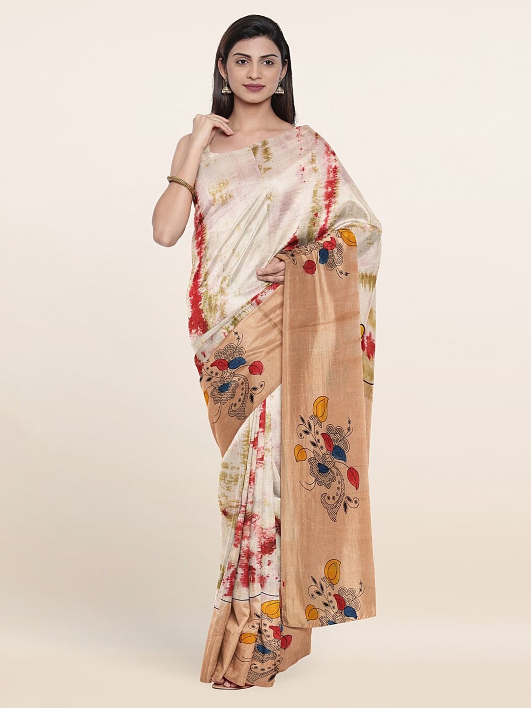 

Pothys Beige & Cream-Coloured Floral Pure Cotton Saree
