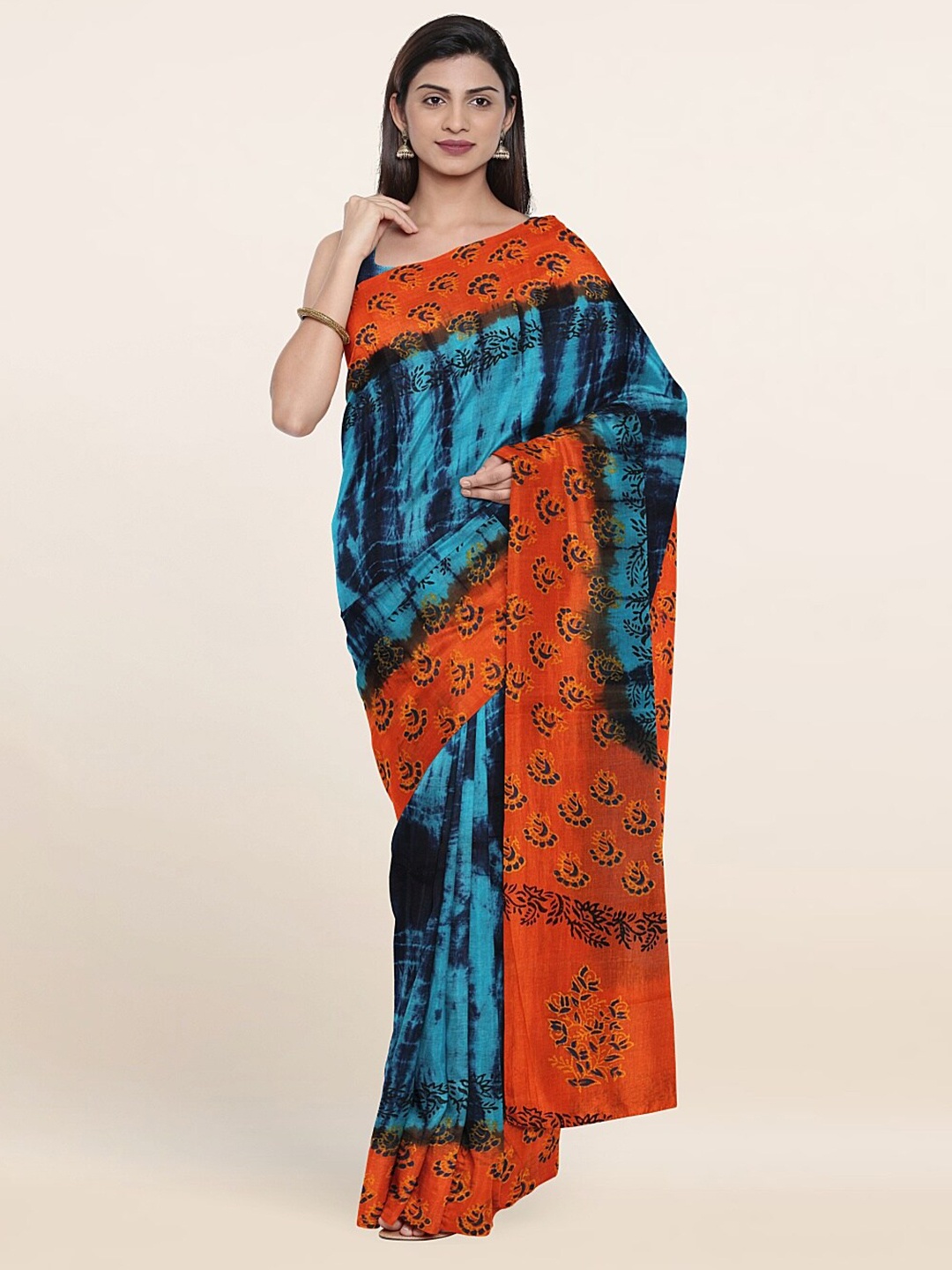 

Pothys Blue & Orange Tie and Dye Pure Cotton Saree