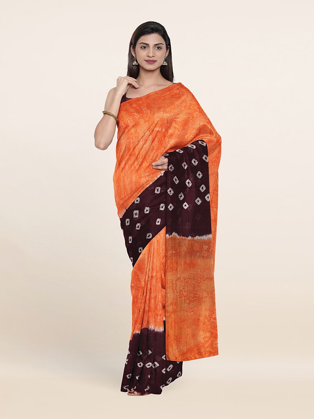 

Pothys Orange & Brown Bandhani Pure Cotton Saree
