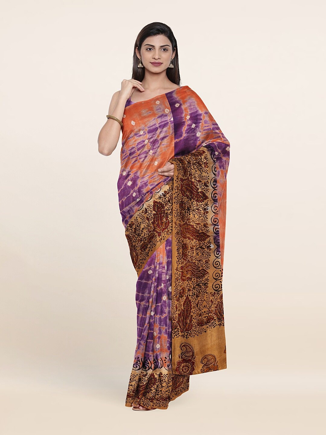 

Pothys Orange & Purple Bandhani Pure Cotton Saree