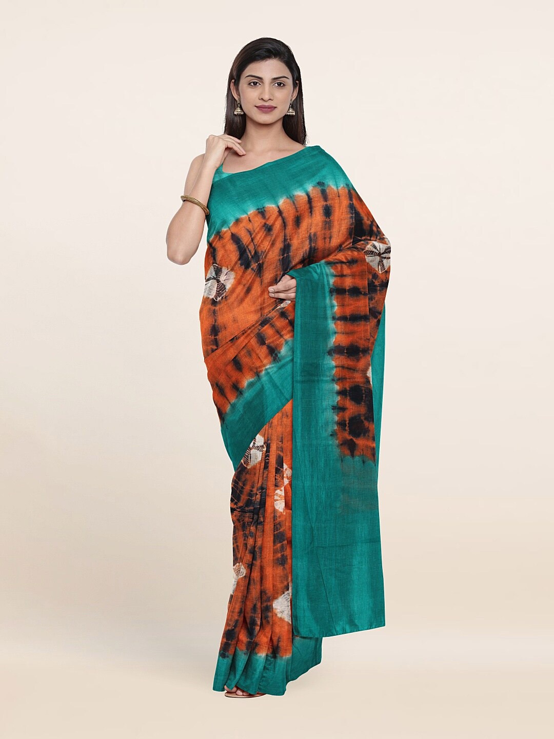 

Pothys Orange & Blue Bandhani Pure Cotton Saree