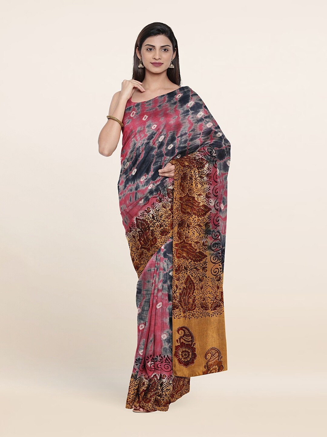 

Pothys Blue & Pink Bandhani Pure Cotton Saree