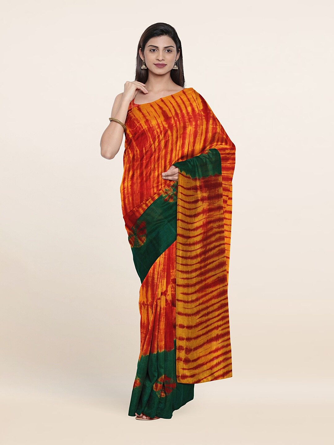 

Pothys Orange & Green Tie and Dye Pure Cotton Saree