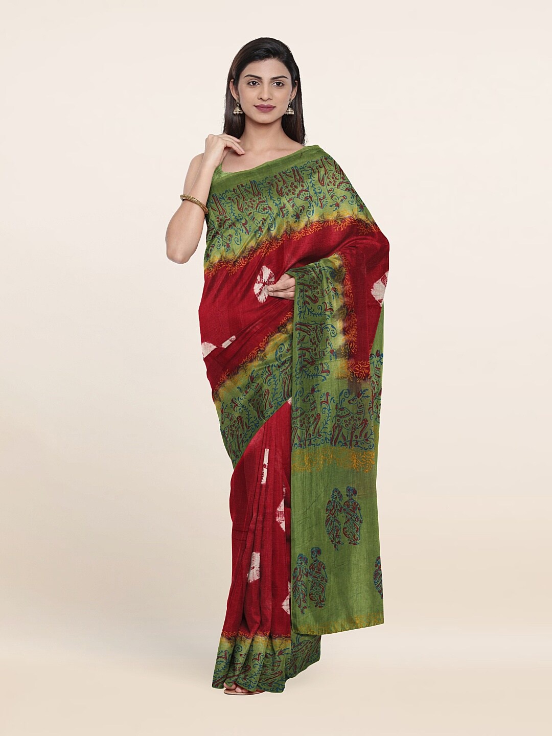 

Pothys Maroon & Green Tie and Dye Pure Cotton Saree