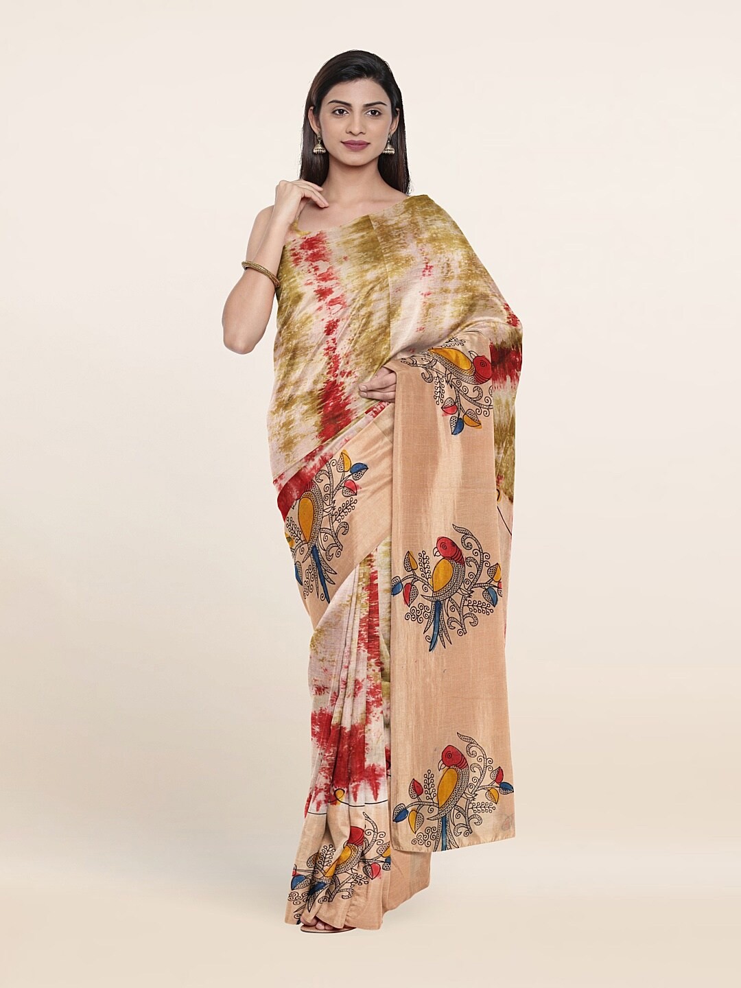 

Pothys Peach-Coloured & Red Tie and Dye Pure Cotton Saree