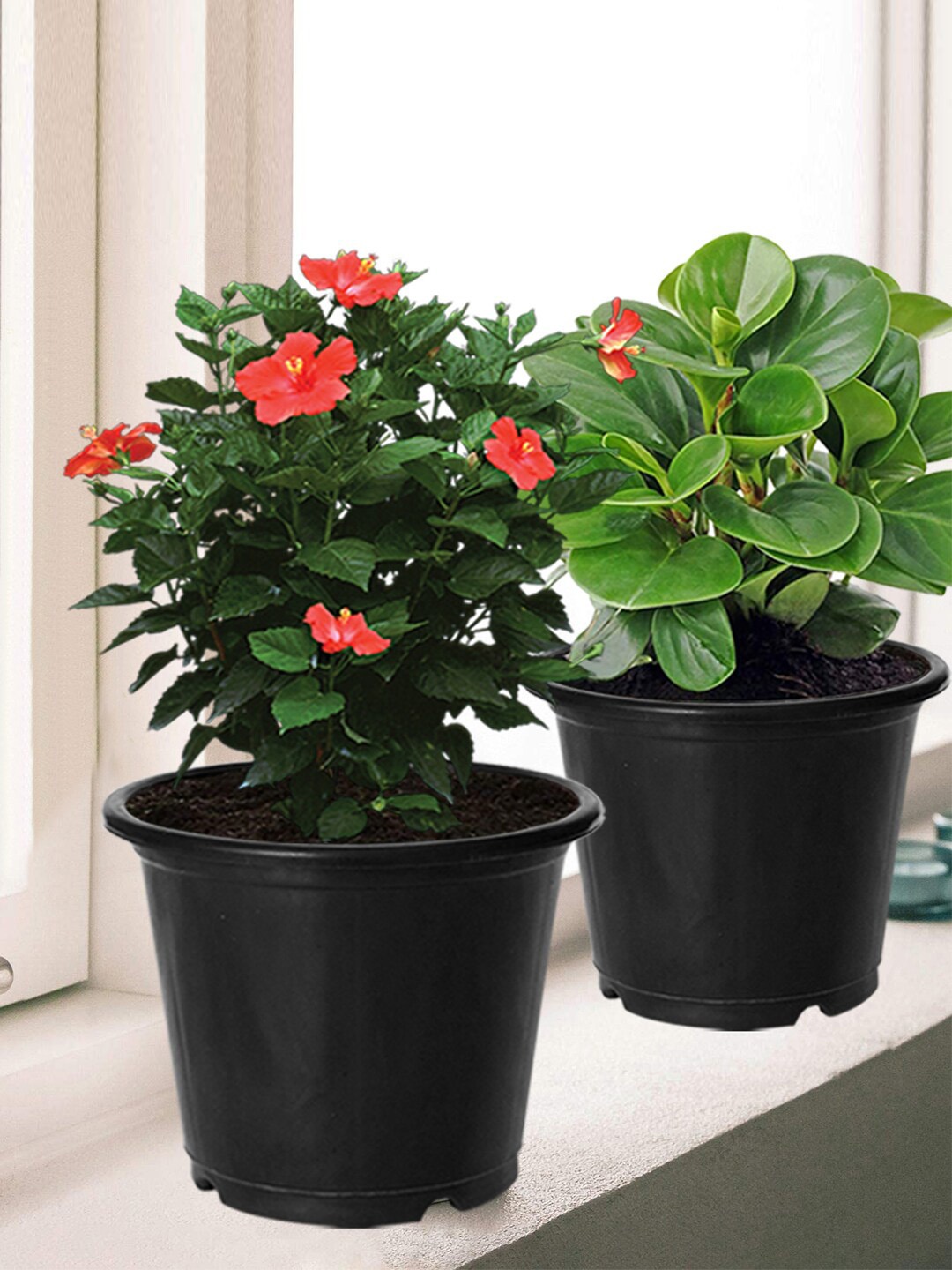 

Kuber Industries Pack of 4 Black Solid Layered Plastic Planters With Drainage Hole