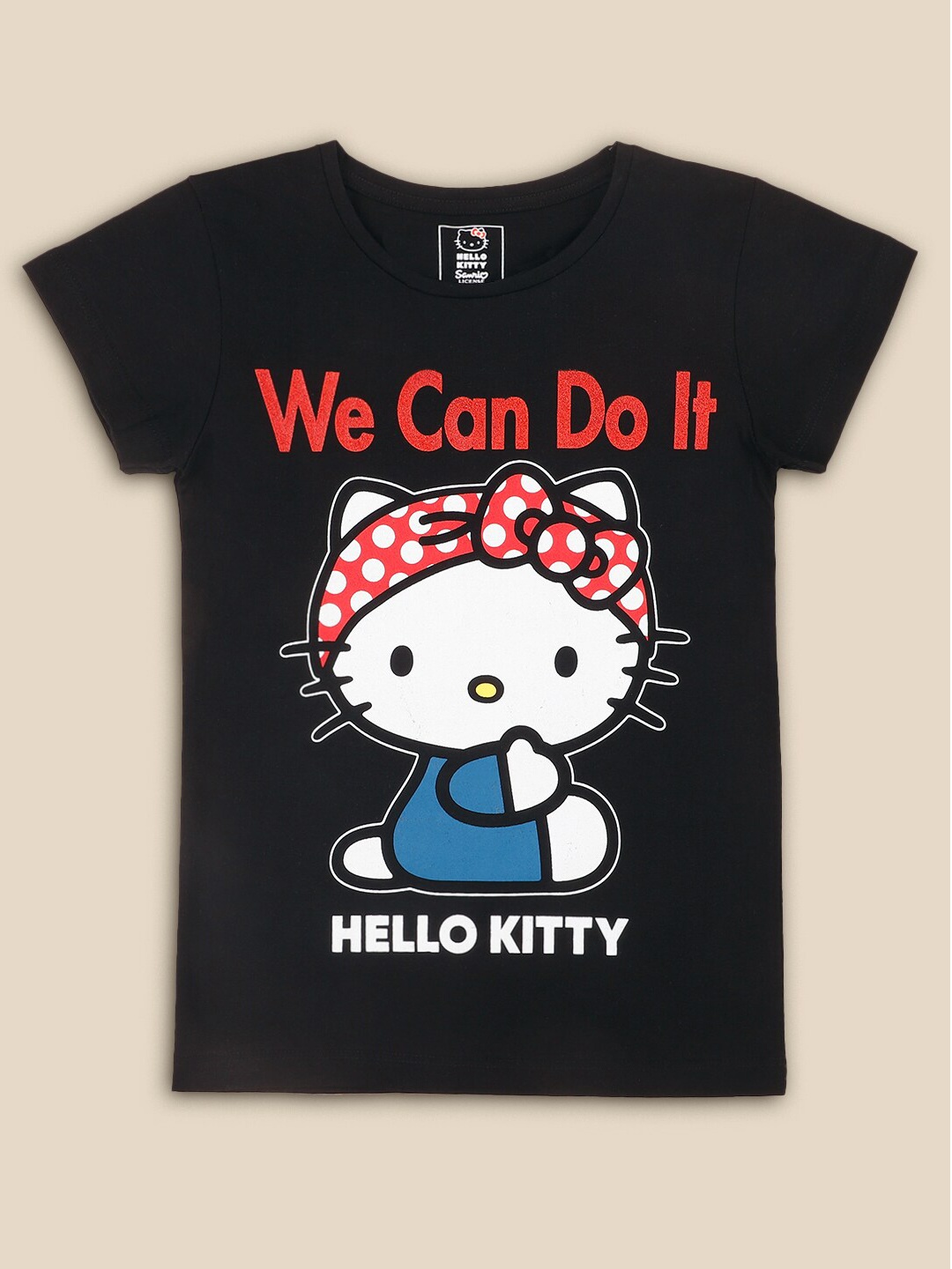 

Kids Ville Girls Black & White Hello Kitty Printed Pure Cotton T-shirt