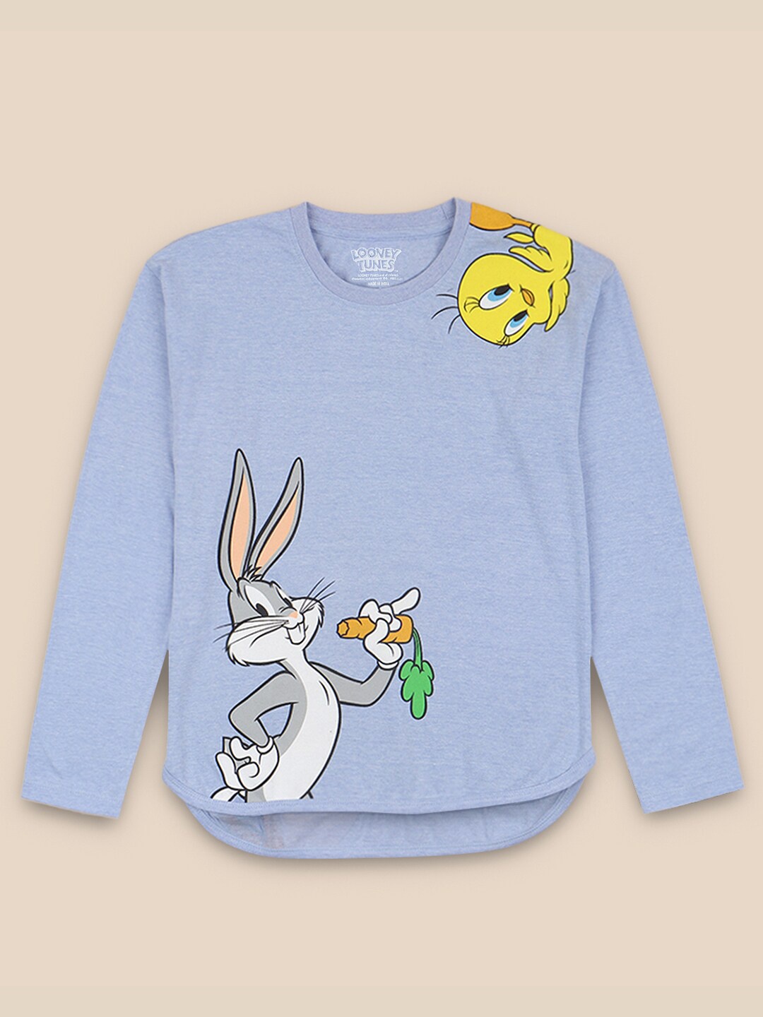 

Kids Ville Girls Blue Looney Tunes Placement Printed T-shirt