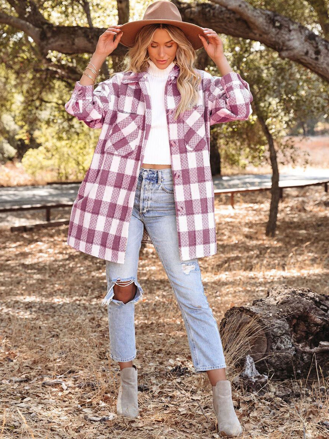 

BoStreet Women Purple Checked Longline Over Coats